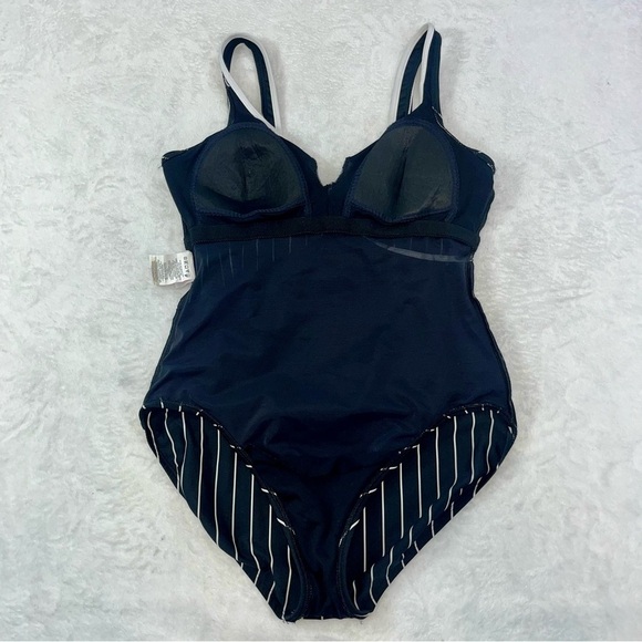 Vtg Cole of California One Piece Swimsuit Sz 16 Vertical Striped Black Pin Up - Picture 6 of 11
